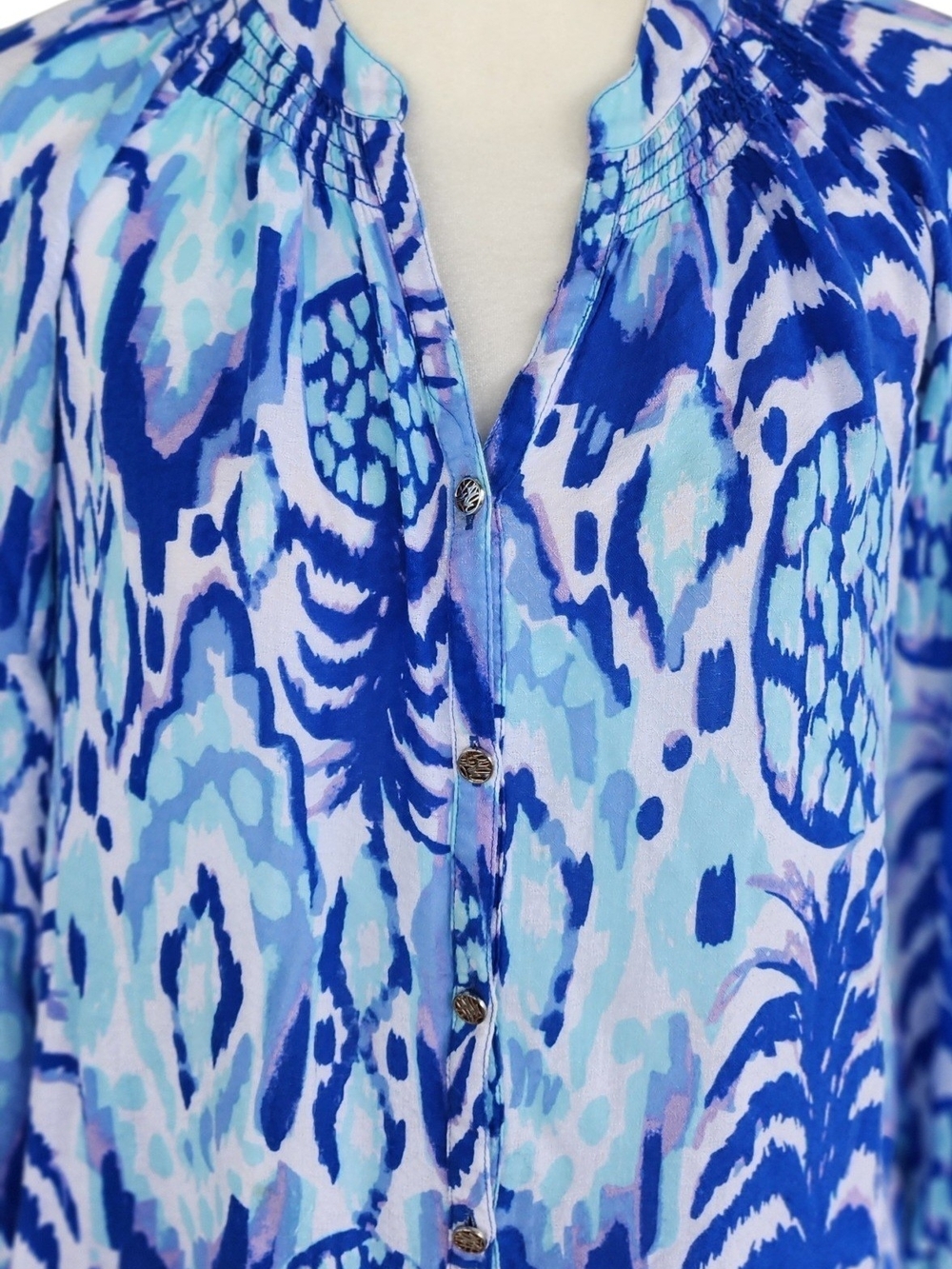 Lilly Pulitzer Blue Pineapple-Print V-Neck Blouse - Picture 6 of 11